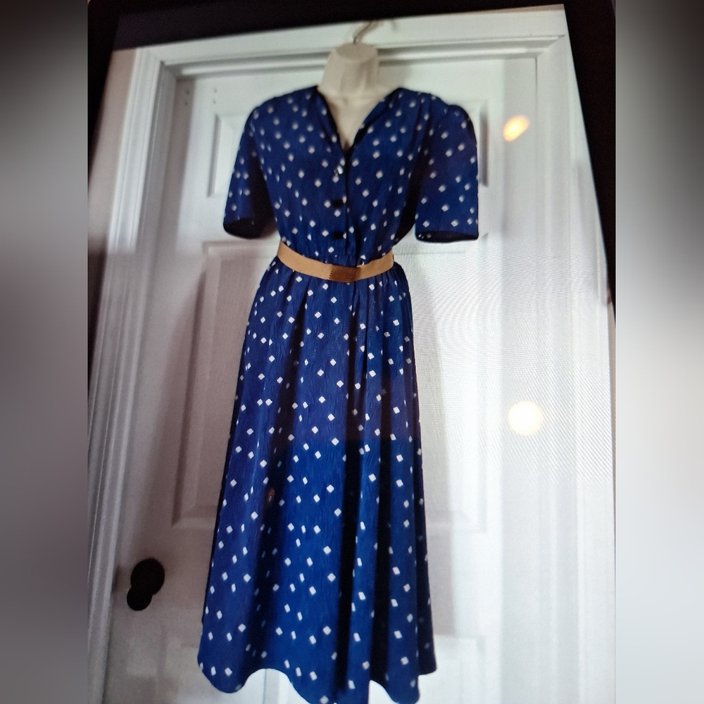 Jonathan Martin Blue Diamond Pattern Midi Dress